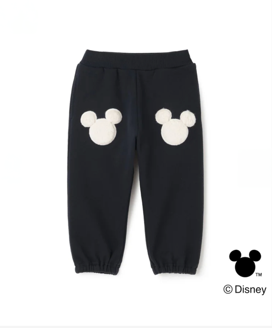 【petit main】【Disney】米奇貼布造型刷毛長褲
