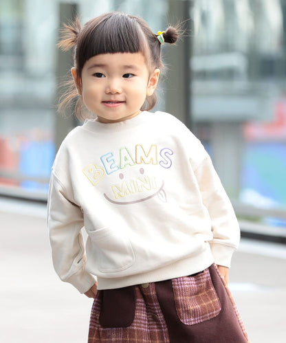 【BEAMS Mini】 微笑圖案刺繡圓領衫
