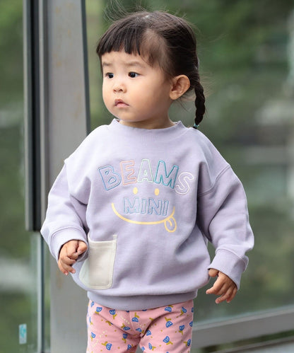 【BEAMS Mini】 微笑圖案刺繡圓領衫
