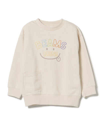 【BEAMS Mini】 微笑圖案刺繡圓領衫