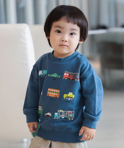 【BEAMS Mini】 帥氣工程車圖案圓領衫