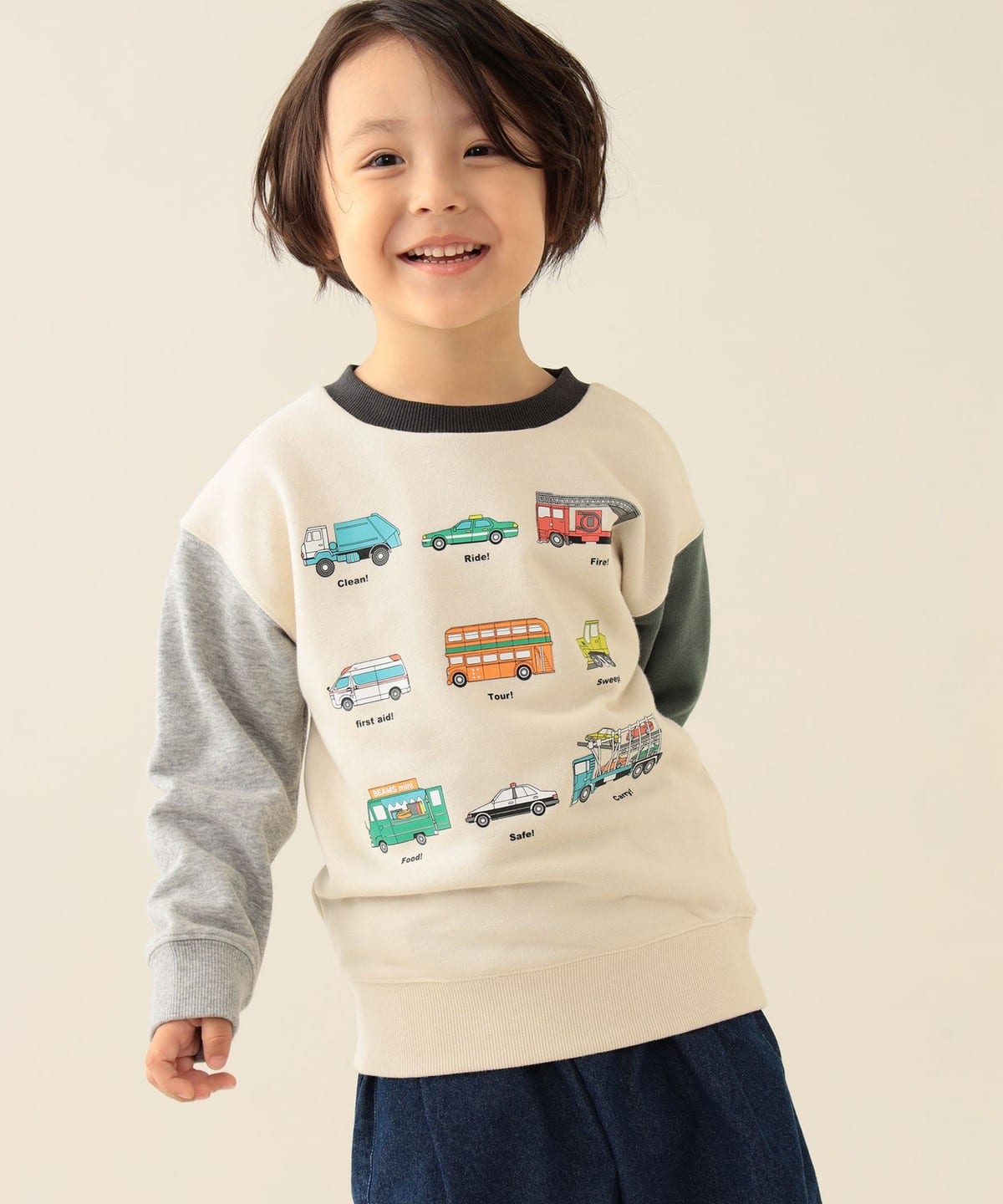 【BEAMS Mini】 帥氣工程車圖案圓領衫