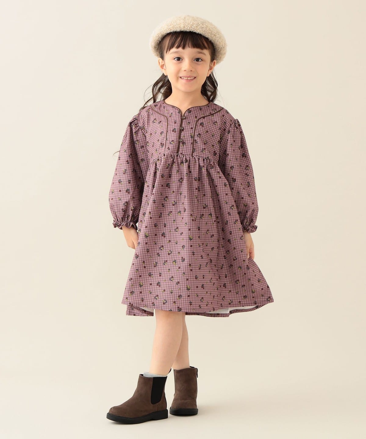 【BEAMS Mini】 花格燈芯絨連衣裙