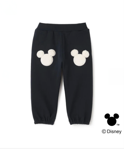 【petit main】【Disney】米奇貼布造型刷毛長褲
