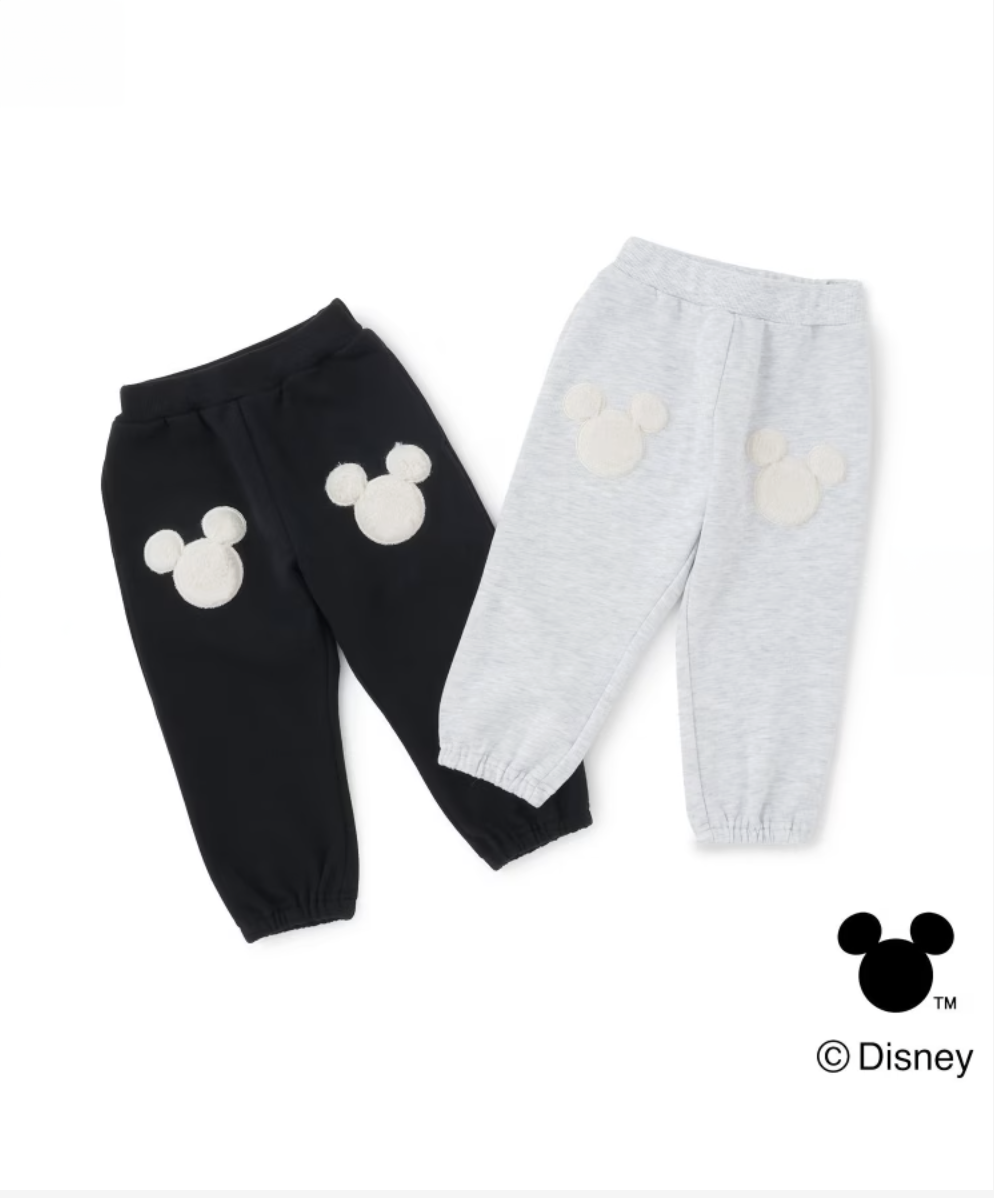 【petit main】【Disney】米奇貼布造型刷毛長褲