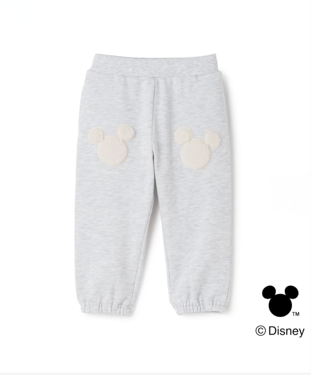【petit main】【Disney】米奇貼布造型刷毛長褲