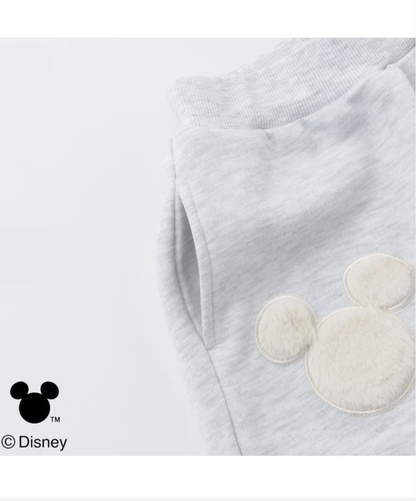 【petit main】【Disney】米奇貼布造型刷毛長褲