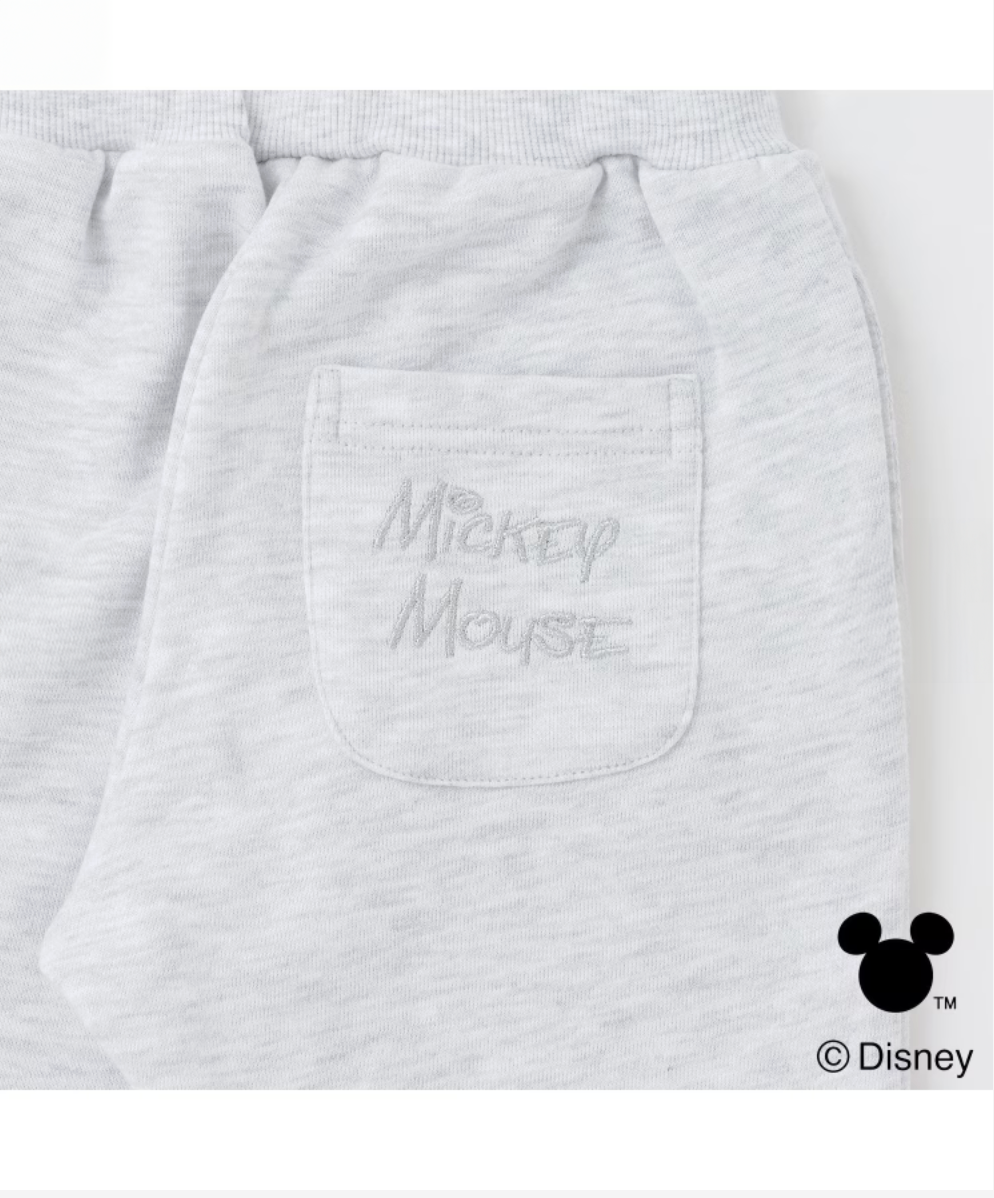 【petit main】【Disney】米奇貼布造型刷毛長褲