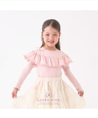 【Lycee mine】圓領荷葉珍珠裝飾上衣 👚💎