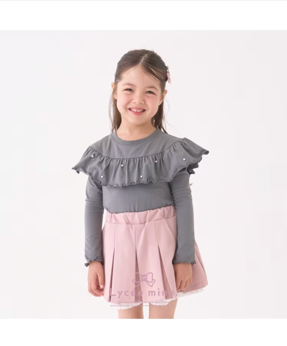 【Lycee mine】圓領荷葉珍珠裝飾上衣 👚💎