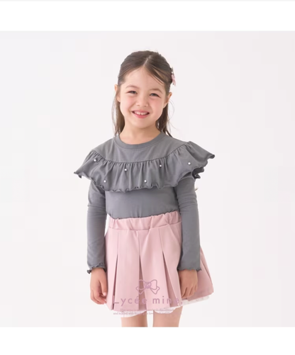 【Lycee mine】圓領荷葉珍珠裝飾上衣 👚💎
