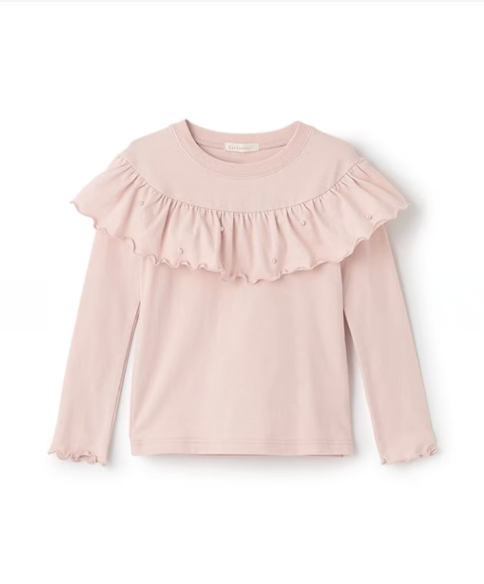 【Lycee mine】圓領荷葉珍珠裝飾上衣 👚💎