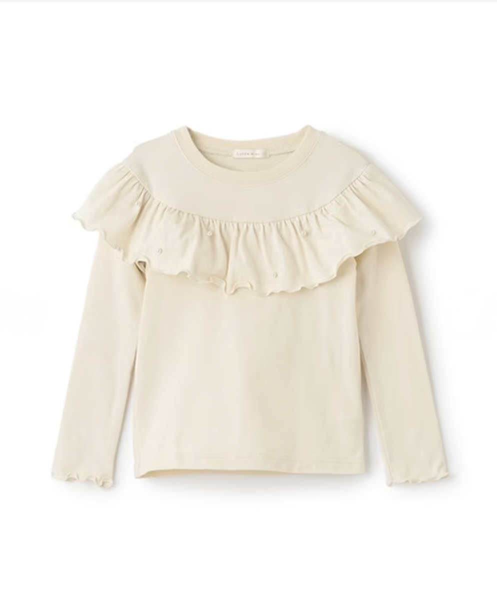 【Lycee mine】圓領荷葉珍珠裝飾上衣 👚💎