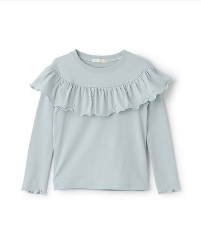 【Lycee mine】圓領荷葉珍珠裝飾上衣 👚💎