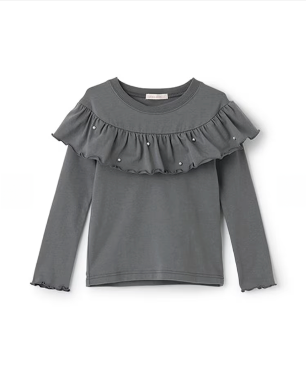 【Lycee mine】圓領荷葉珍珠裝飾上衣 👚💎