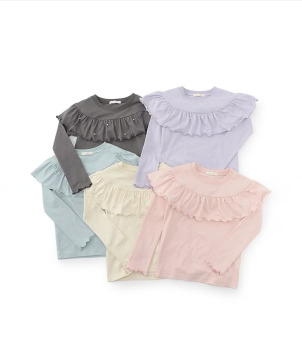 【Lycee mine】圓領荷葉珍珠裝飾上衣 👚💎