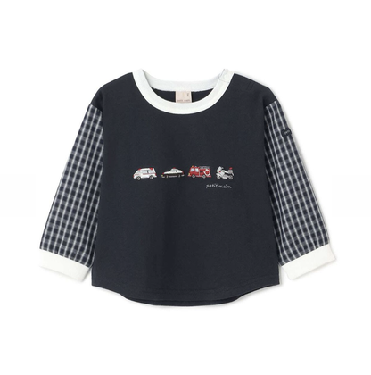【petit main】工程車圖案長袖上衣 🚜✨