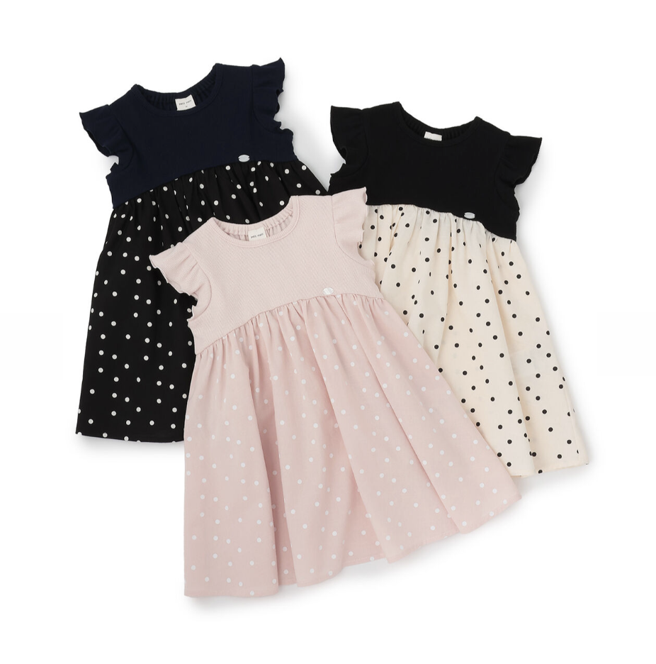 【petit main】圓點圖案拼接連身裙 ⚫️⚪️👗