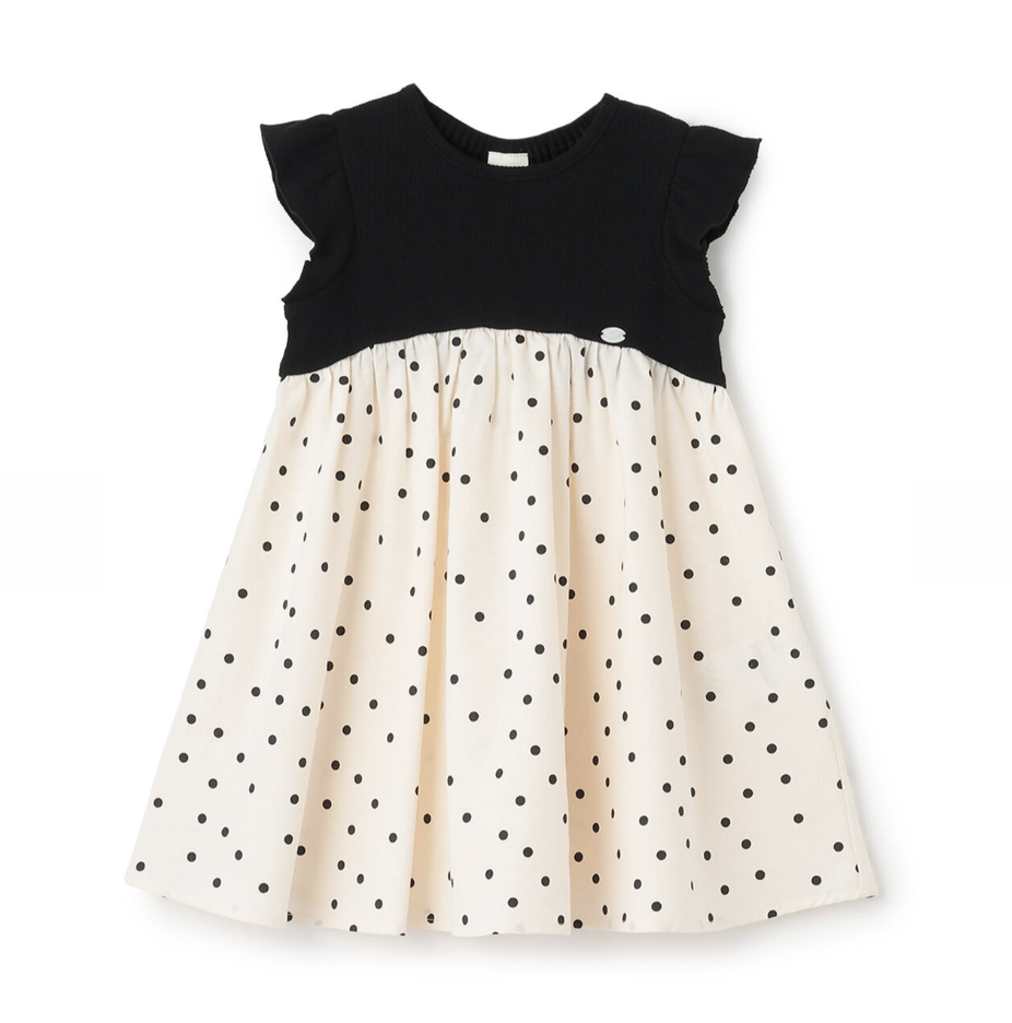 【petit main】圓點圖案拼接連身裙 ⚫️⚪️👗