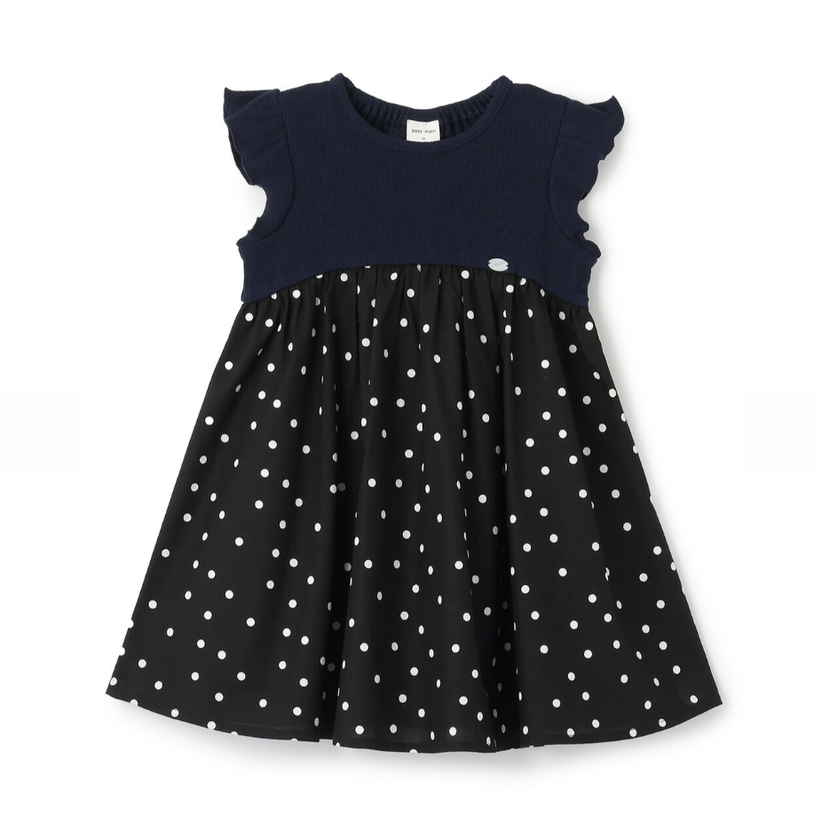 【petit main】圓點圖案拼接連身裙 ⚫️⚪️👗