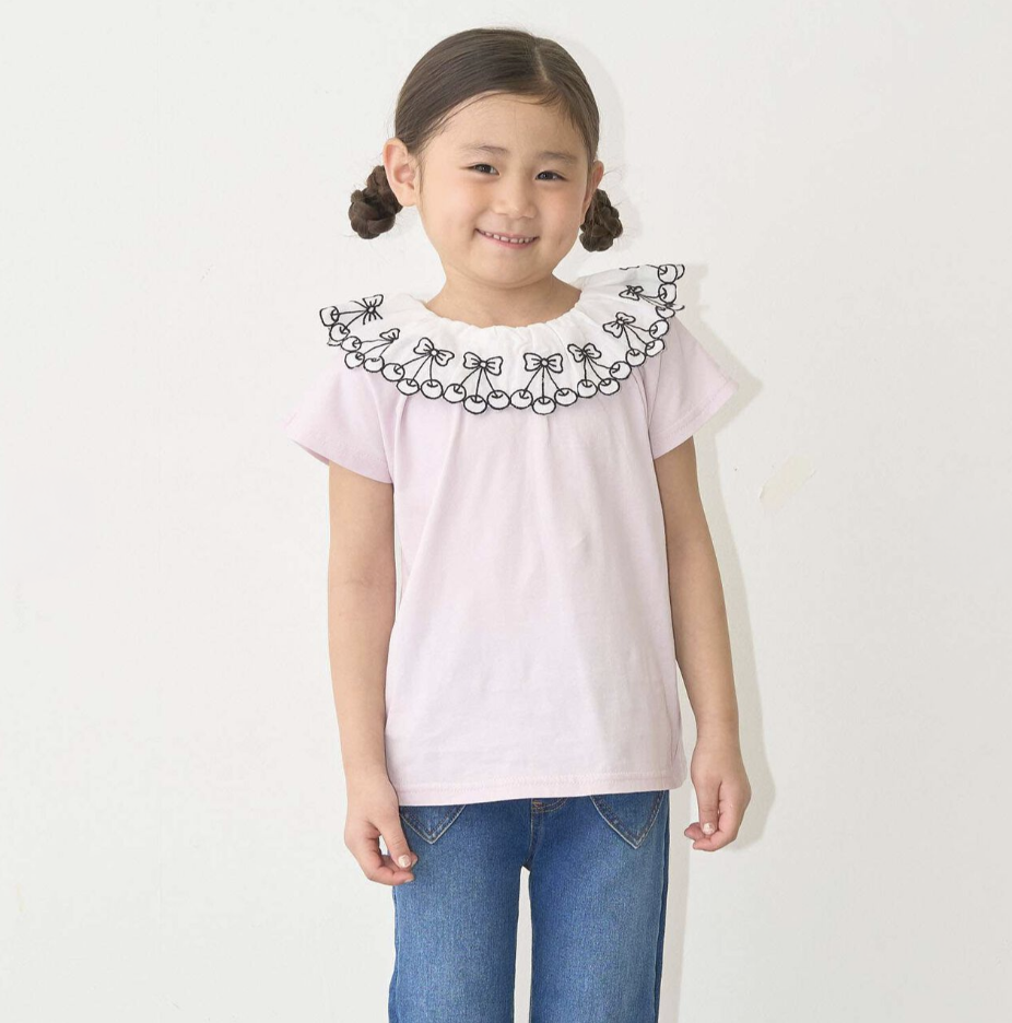 【Lycee mine】【100%純棉】 櫻桃蕾絲領🍒 抗UV☀️🛡️ 涼感❄️  女童短袖T恤👕