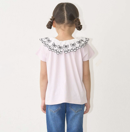 【Lycee mine】【100%純棉】 櫻桃蕾絲領🍒 抗UV☀️🛡️ 涼感❄️  女童短袖T恤👕