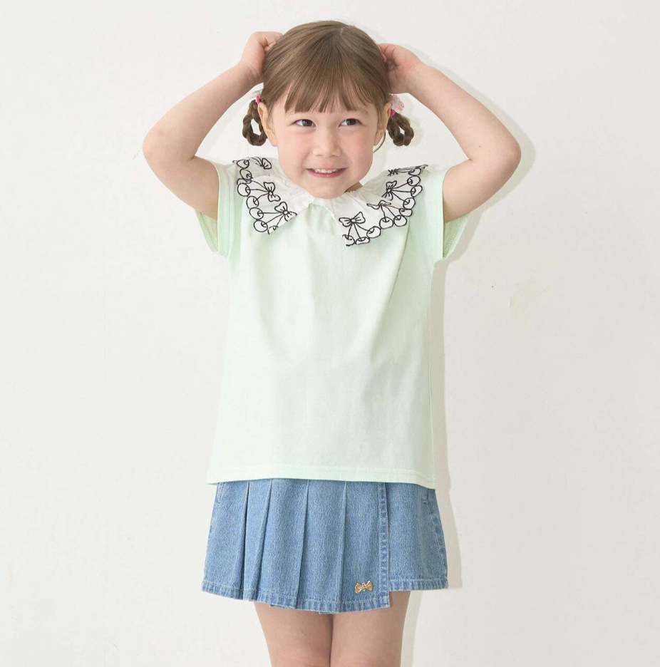 【Lycee mine】【100%純棉】 櫻桃蕾絲領🍒 抗UV☀️🛡️ 涼感❄️  女童短袖T恤👕