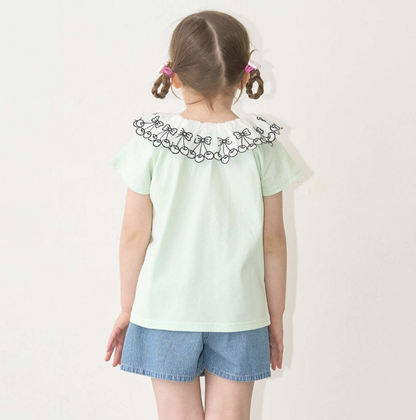 【Lycee mine】【100%純棉】 櫻桃蕾絲領🍒 抗UV☀️🛡️ 涼感❄️  女童短袖T恤👕