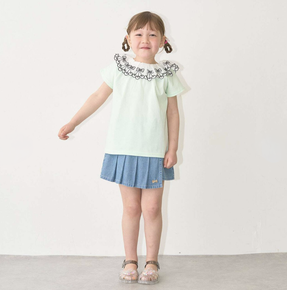 【Lycee mine】【100%純棉】 櫻桃蕾絲領🍒 抗UV☀️🛡️ 涼感❄️  女童短袖T恤👕