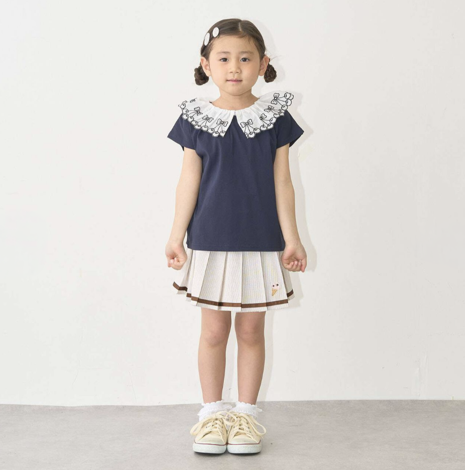 【Lycee mine】【100%純棉】 櫻桃蕾絲領🍒 抗UV☀️🛡️ 涼感❄️  女童短袖T恤👕