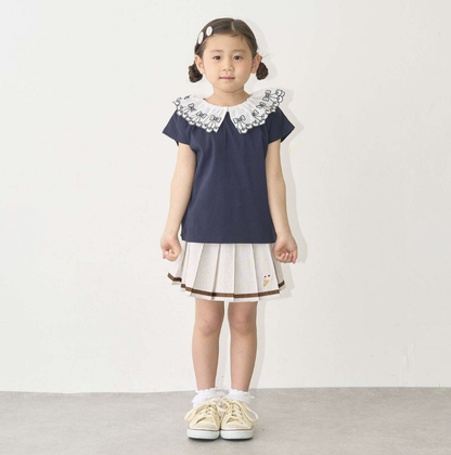 【Lycee mine】【100%純棉】 櫻桃蕾絲領🍒 抗UV☀️🛡️ 涼感❄️  女童短袖T恤👕