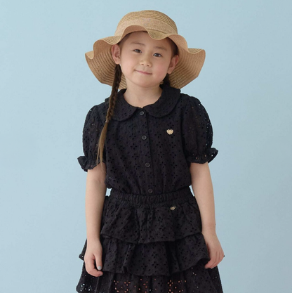 【Lycee mine】[100% Cotton] 女童蕾絲泡泡袖襯衫 👧🎀