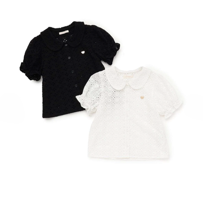 【Lycee mine】[100% Cotton] 女童蕾絲泡泡袖襯衫 👧🎀