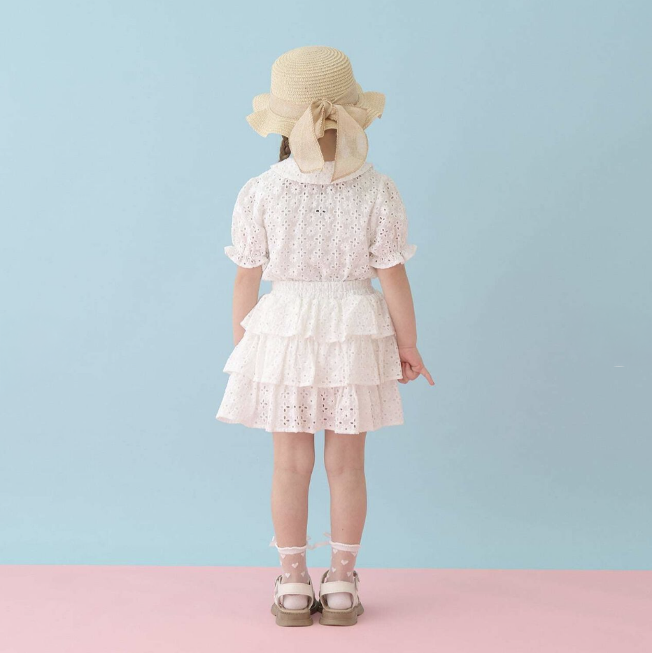 【Lycee mine】[100% Cotton] 女童蕾絲泡泡袖襯衫 👧🎀