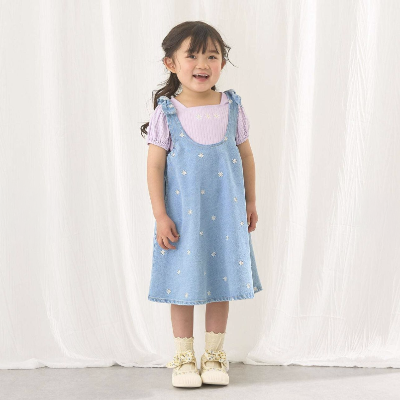 【Lycee mine】滿版刺繡圖案荷葉擺喇叭連身洋裝 🌸🧵👗