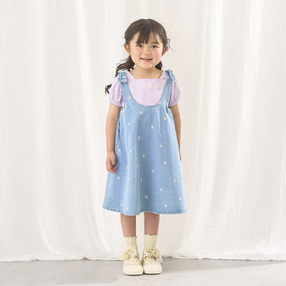 【Lycee mine】滿版刺繡圖案荷葉擺喇叭連身洋裝 🌸🧵👗