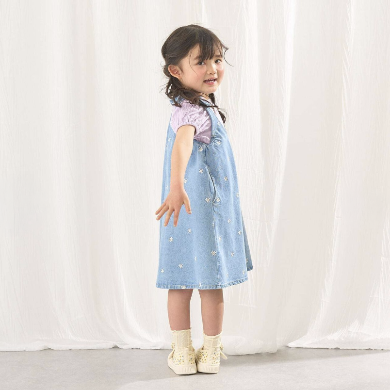 【Lycee mine】滿版刺繡圖案荷葉擺喇叭連身洋裝 🌸🧵👗