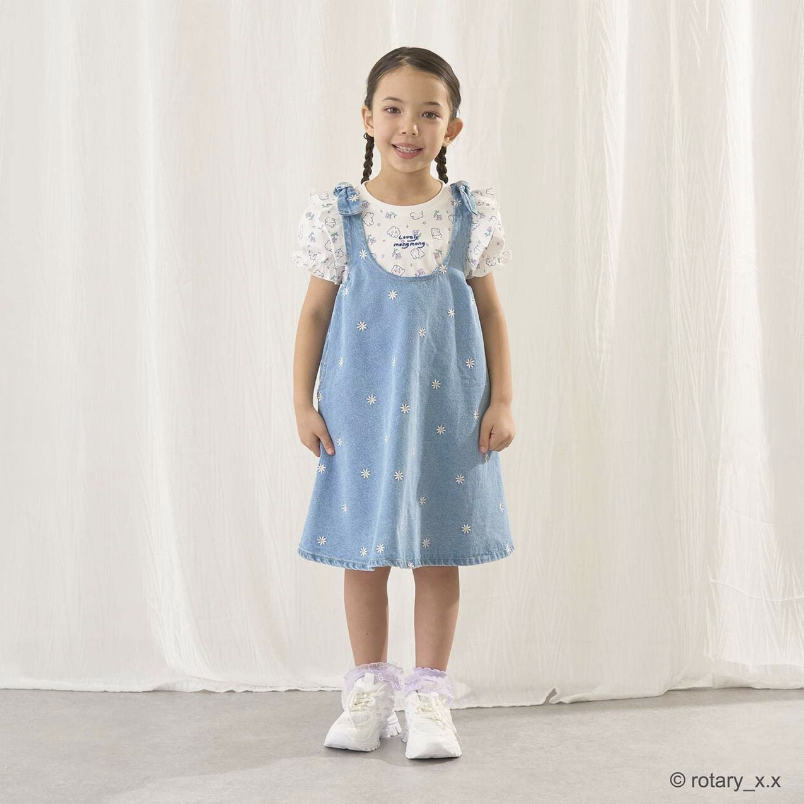 【Lycee mine】滿版刺繡圖案荷葉擺喇叭連身洋裝 🌸🧵👗
