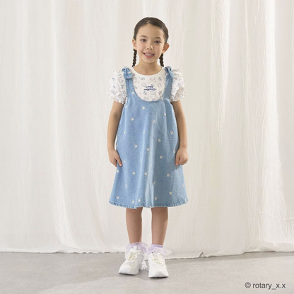 【Lycee mine】滿版刺繡圖案荷葉擺喇叭連身洋裝 🌸🧵👗