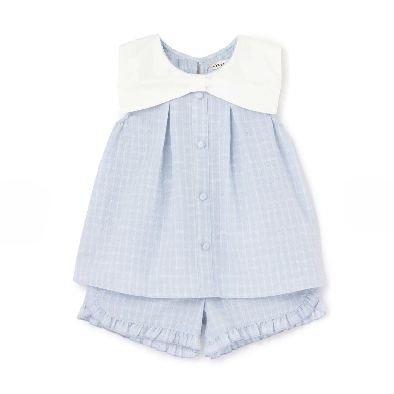 【Lycee mine】蝴蝶結領襯衫＋褲口荷葉五分褲 套裝 👚🩳🎀