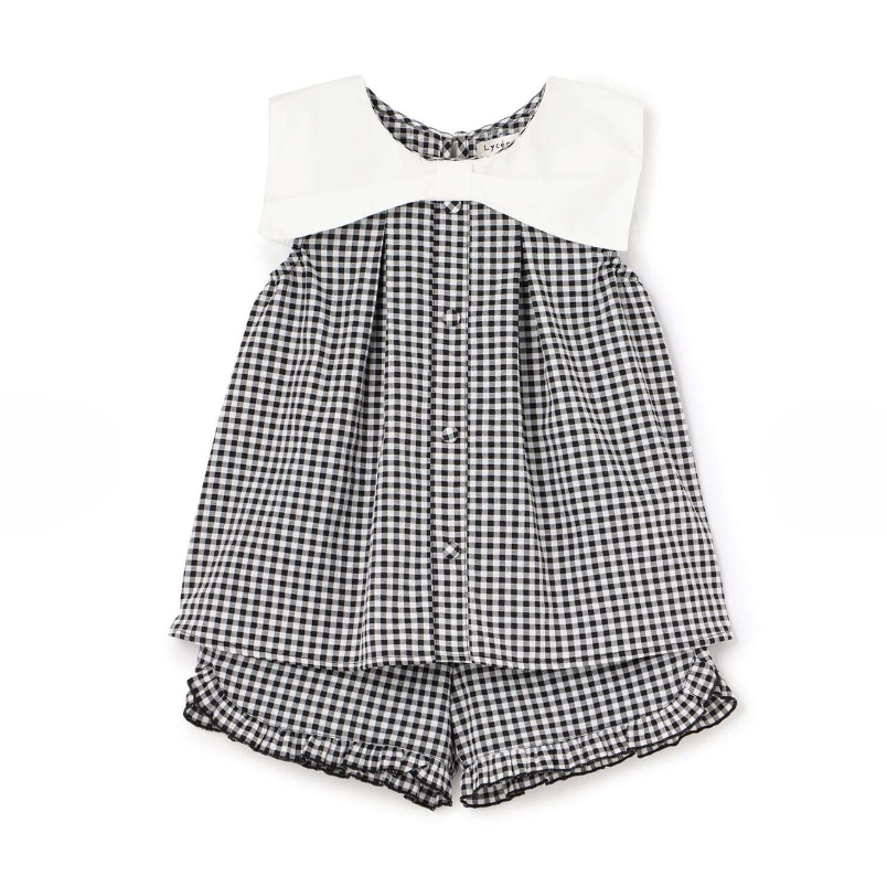 【Lycee mine】蝴蝶結領襯衫＋褲口荷葉五分褲 套裝 👚🩳🎀