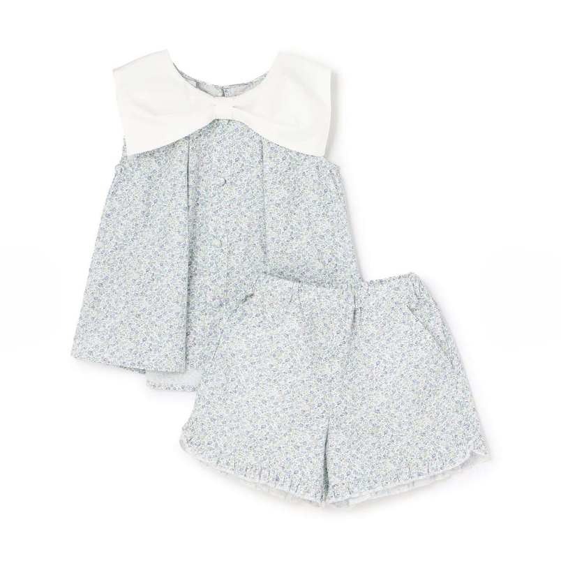 【Lycee mine】蝴蝶結領襯衫＋褲口荷葉五分褲 套裝 👚🩳🎀
