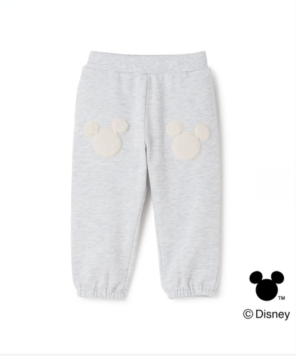 【petit main】【Disney】米奇貼布造型刷毛長褲