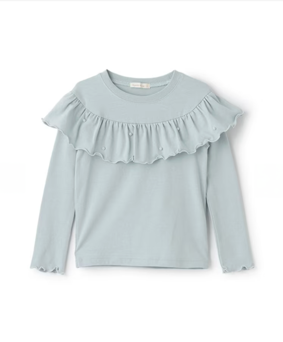 【Lycee mine】圓領荷葉珍珠裝飾上衣 👚💎