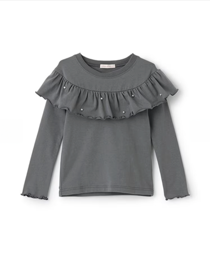 【Lycee mine】圓領荷葉珍珠裝飾上衣 👚💎